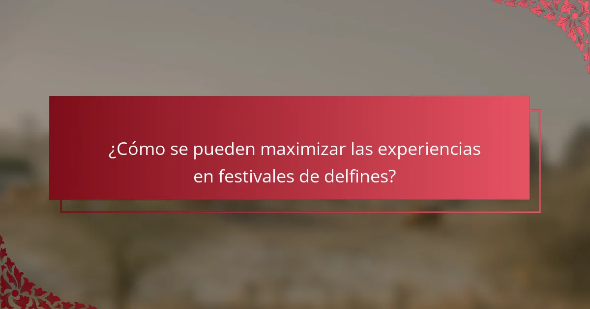 ¿Cómo se pueden maximizar las experiencias en festivales de delfines?